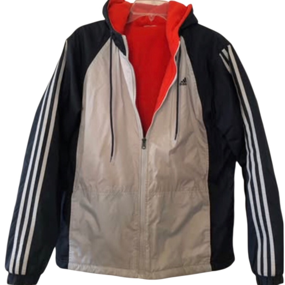 adidas Men’s Black & Light Gray Windbreaker with Orange Lining Size M/L
